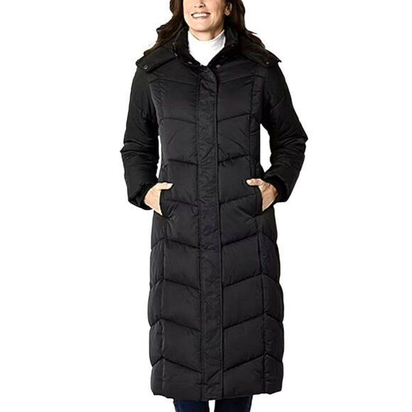 St. John's Bay Jackets & Blazers - St John's Bay Long Black Quilted Hooded Puffer Winter Coat XL NWOT